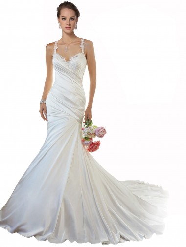 Satin Sweetheart Chapel Train Sleeveless Beach Wedding Gowns Norwich