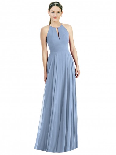 Dusty Blue Soft Chiffon Halter Neck Long Sleeveless Semi Formal Evening Dress / Bridesmaid Dress Norwich