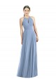 Dusty Blue Soft Chiffon Halter Neck Long Sleeveless Semi Formal Evening Dress / Bridesmaid Dress Norwich