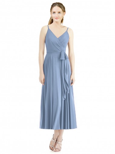 Soft Chiffon Spaghetti Straps Tea Length Sleeveless Bridesmaid Dress Norwich