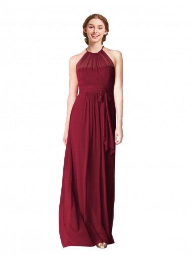 Burgundy Chiffon Halter Neck Long Sleeveless Evening Gowns / Bridesmaid Dresses Norwich