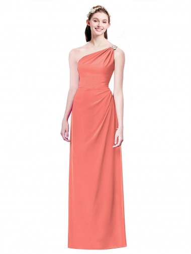Coral Soft Chiffon One Shoulder Long Sleeveless Bridesmaid Dress Norwich