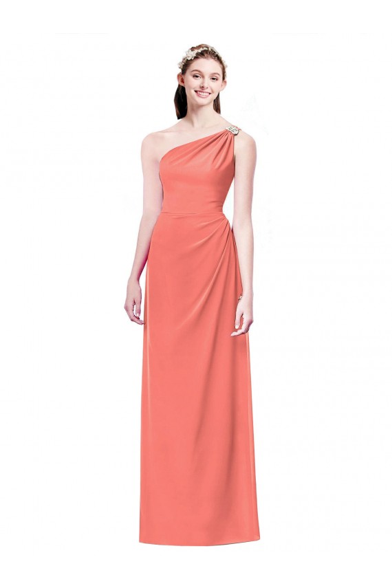 Coral Soft Chiffon One Shoulder Long Sleeveless Bridesmaid Dress Norwich