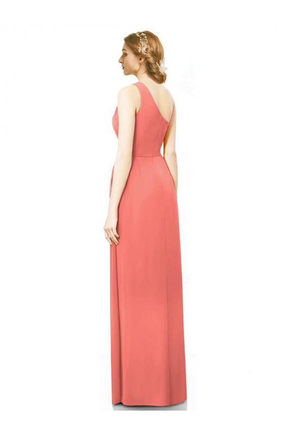 Coral Soft Chiffon One Shoulder Long Sleeveless Bridesmaid Dress Norwich