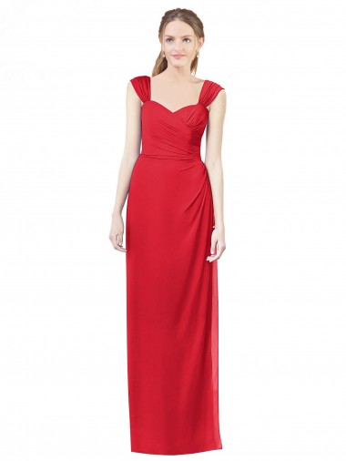 Red Soft Chiffon Sweetheart Long Cap Sleeves Formal Dress / Bridesmaid Dress Norwich