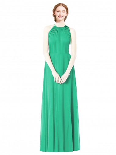 Emerald Green Soft Chiffon Halter Neck Long Sleeveless Bridesmaid Dress Norwich