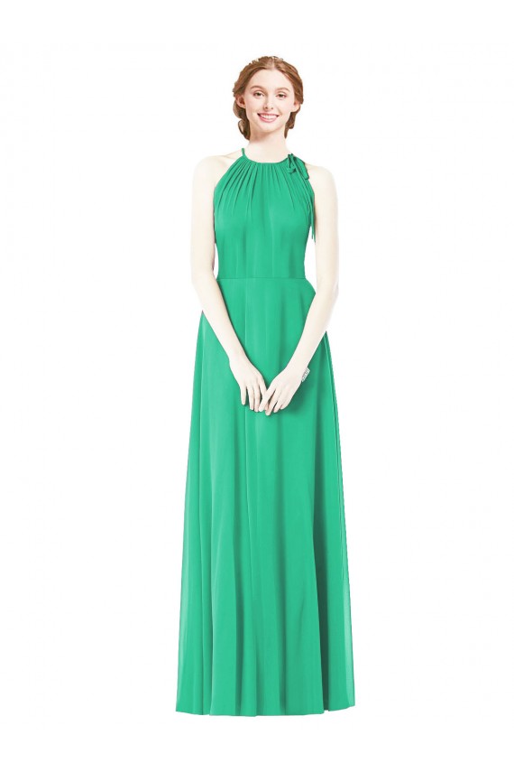 Emerald Green Soft Chiffon Halter Neck Long Sleeveless Bridesmaid Dress Norwich