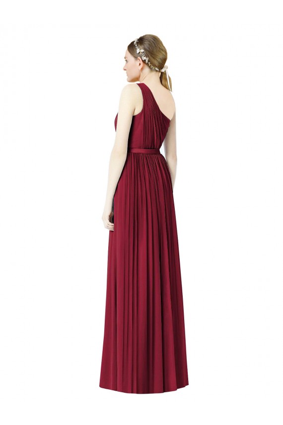 Burgundy Soft Chiffon One Shoulder Long Sleeveless Bridesmaid Gown Norwich