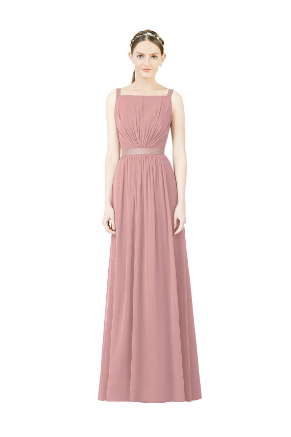 Dusty Pink Soft Chiffon High Neck Long Sleeveless Bridesmaid Dress Norwich