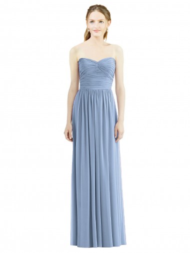 Dusty Blue Chiffon Sweetheart Long Sleeveless Bridesmaid Gowns Norwich