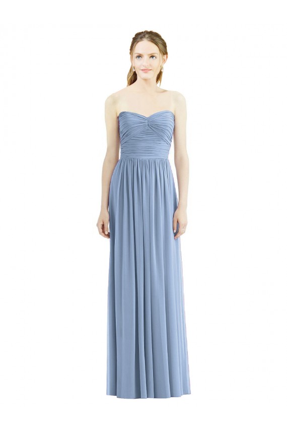 Dusty Blue Chiffon Sweetheart Long Sleeveless Bridesmaid Gowns Norwich