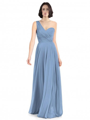 Dusty Blue Soft Chiffon One Shoulder Long Sleeveless Formal Dress / Bridesmaid Dress Norwich