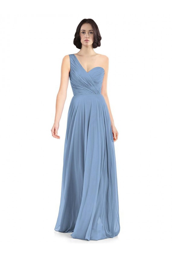 Dusty Blue Soft Chiffon One Shoulder Long Sleeveless Formal Dress / Bridesmaid Dress Norwich