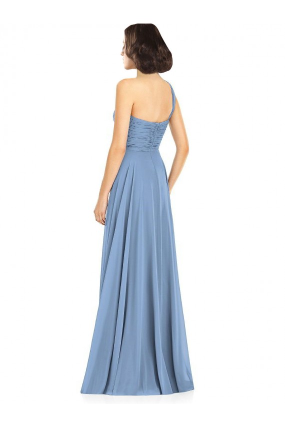 Dusty Blue Soft Chiffon One Shoulder Long Sleeveless Formal Dress / Bridesmaid Dress Norwich