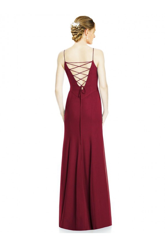 Burgundy Soft Chiffon Spaghetti Straps Long Sleeveless Bridal Party Dress Norwich