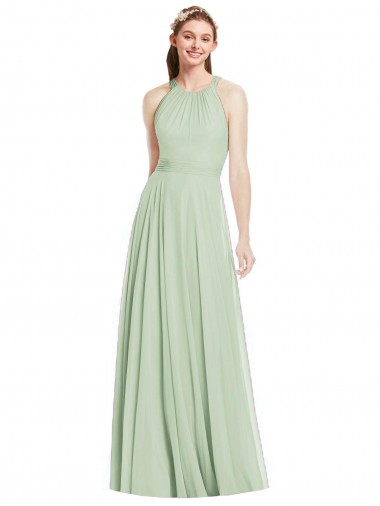 Sage Chiffon Halter Neck Long Sleeveless Bridesmaid Dress / Evening Dress Norwich