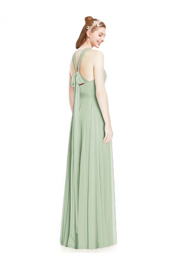 Sage Chiffon Halter Neck Long Sleeveless Bridesmaid Dress / Evening Dress Norwich