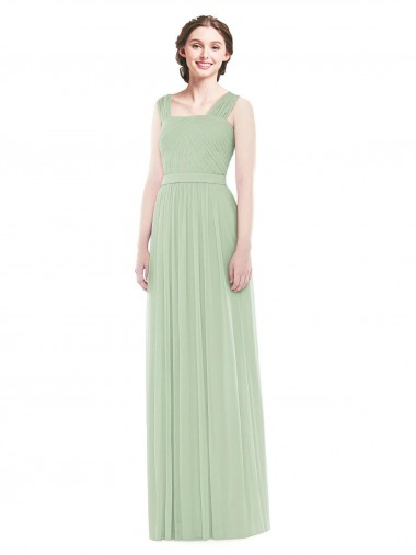 Sage Soft Chiffon Spaghetti Straps Long Sleeveless Bridal Party Dress Norwich
