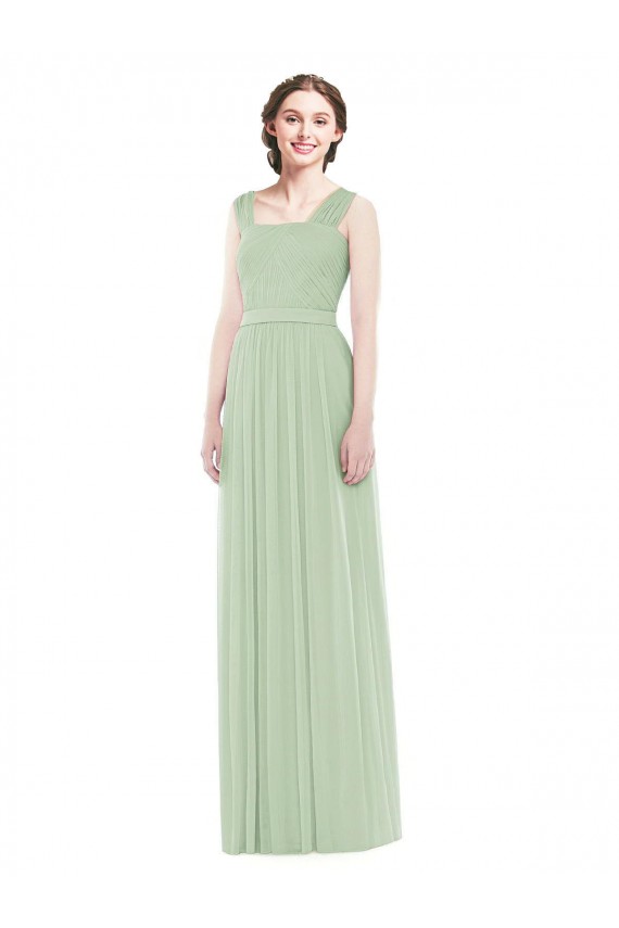 Sage Soft Chiffon Spaghetti Straps Long Sleeveless Bridal Party Dress Norwich