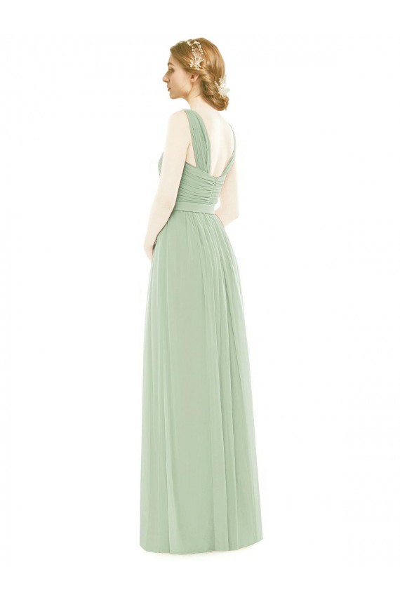 Sage Soft Chiffon Spaghetti Straps Long Sleeveless Bridal Party Dress Norwich