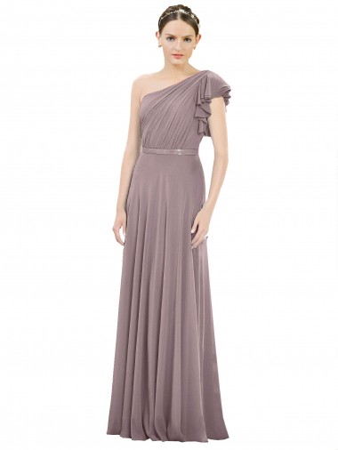 Dusty Rose Soft Chiffon One Shoulder Long Sleeveless Bridesmaid Dress Norwich