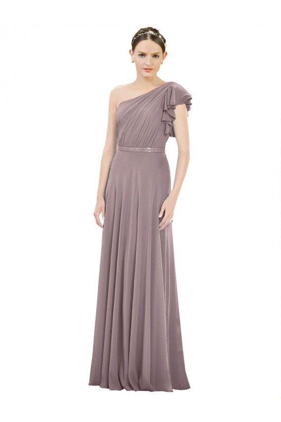 Dusty Rose Soft Chiffon One Shoulder Long Sleeveless Bridesmaid Dress Norwich