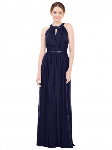 Soft Chiffon High Neck Long Sleeveless Bridesmaid Dress / Formal Dress Norwich