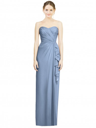 Dusty Blue Soft Chiffon Sweetheart Long Sleeveless Bridesmaid Dress Norwich
