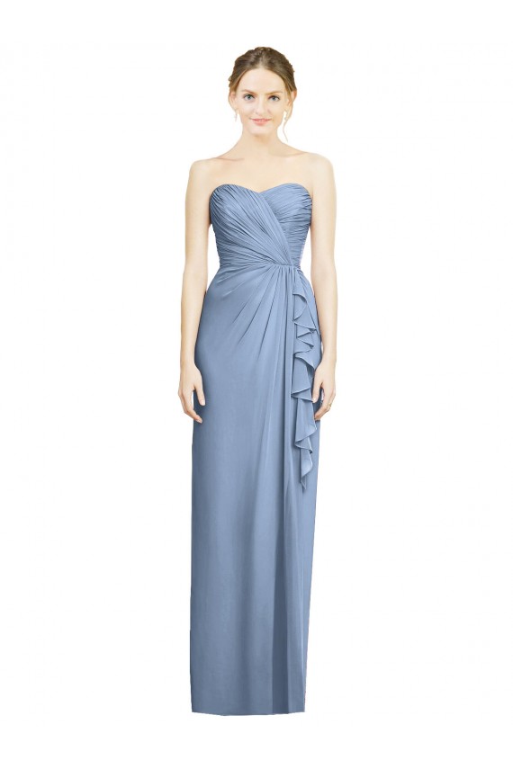 Dusty Blue Soft Chiffon Sweetheart Long Sleeveless Bridesmaid Dress Norwich