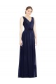 Dark Navy Chiffon V-Neck Long Sleeveless Bridesmaid Gowns Norwich