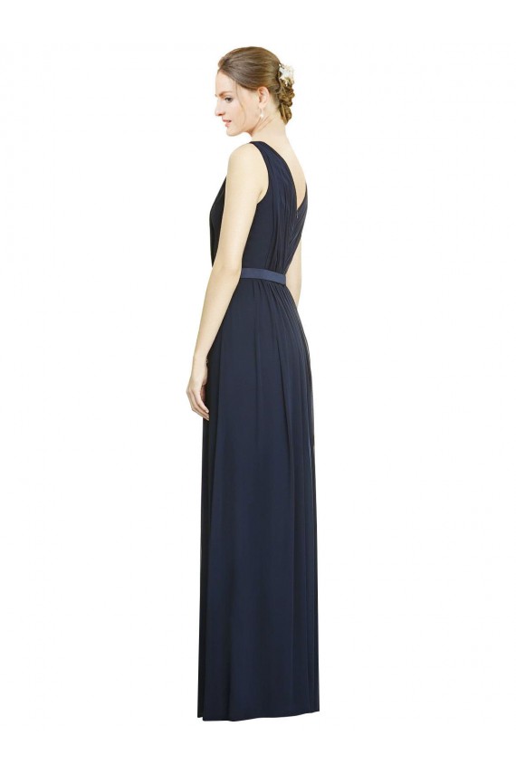 Dark Navy Chiffon V-Neck Long Sleeveless Bridesmaid Gowns Norwich