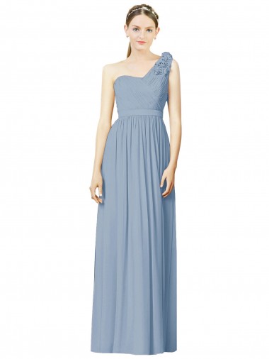 Dusty Blue Soft Chiffon One Shoulder Long Sleeveless Bridesmaid Dress Norwich