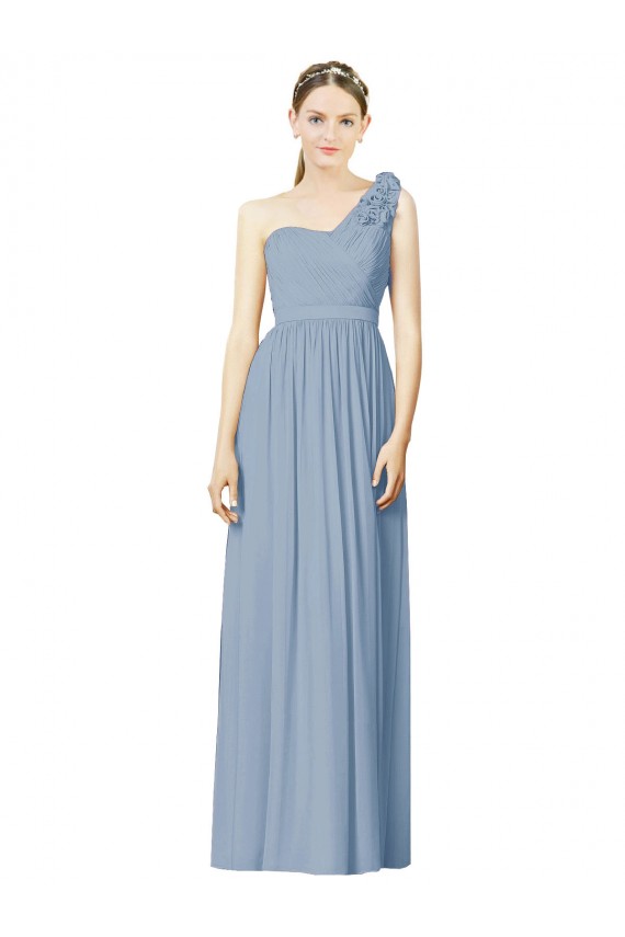 Dusty Blue Soft Chiffon One Shoulder Long Sleeveless Bridesmaid Dress Norwich