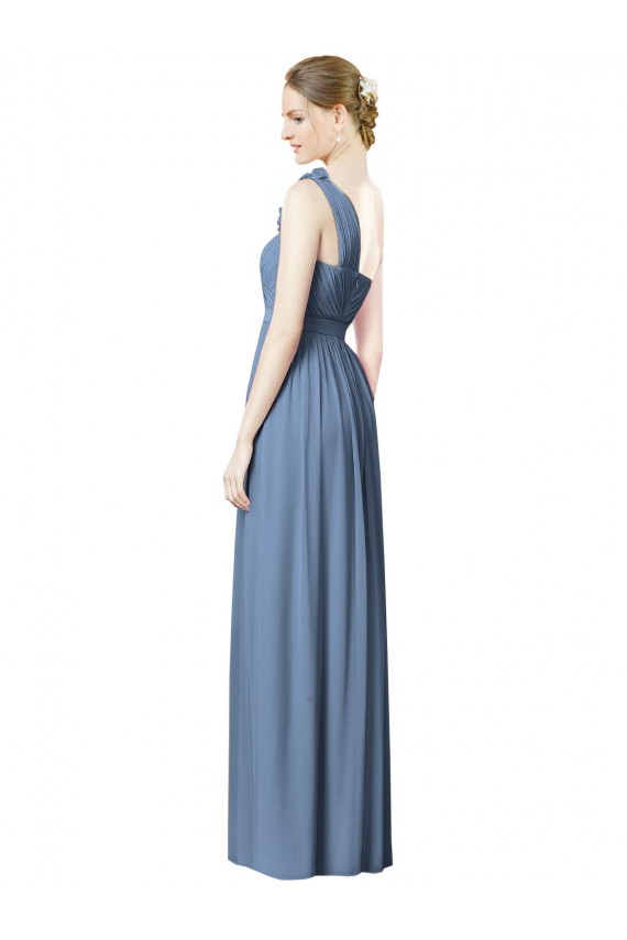 Dusty Blue Soft Chiffon One Shoulder Long Sleeveless Bridesmaid Dress Norwich