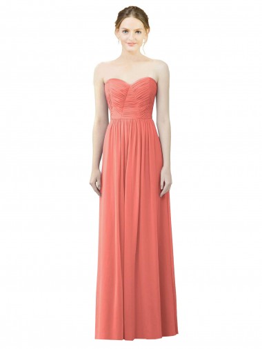 Coral Soft Chiffon Sweetheart Long Sleeveless Bridesmaid Dress Norwich