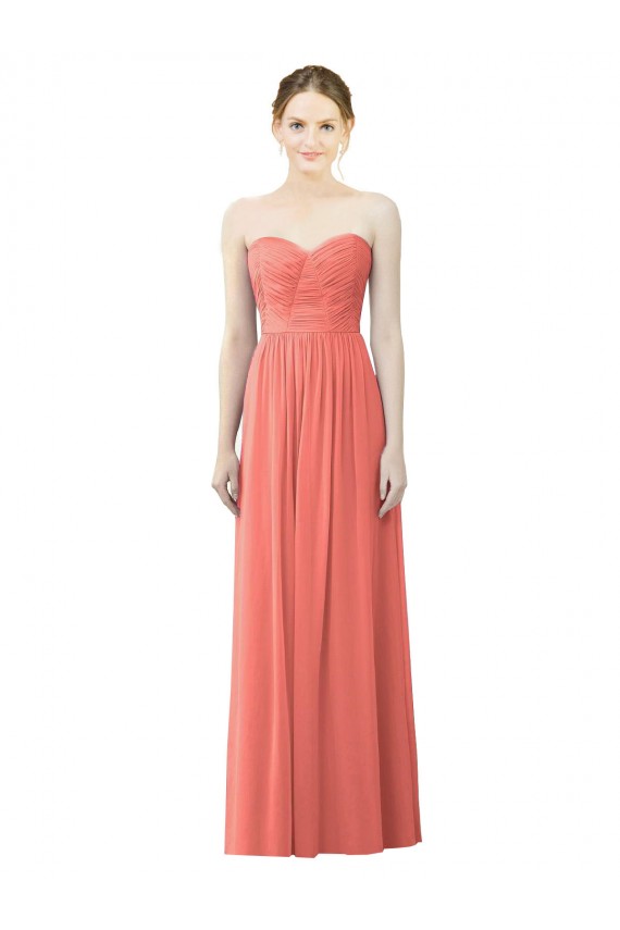 Coral Soft Chiffon Sweetheart Long Sleeveless Bridesmaid Dress Norwich