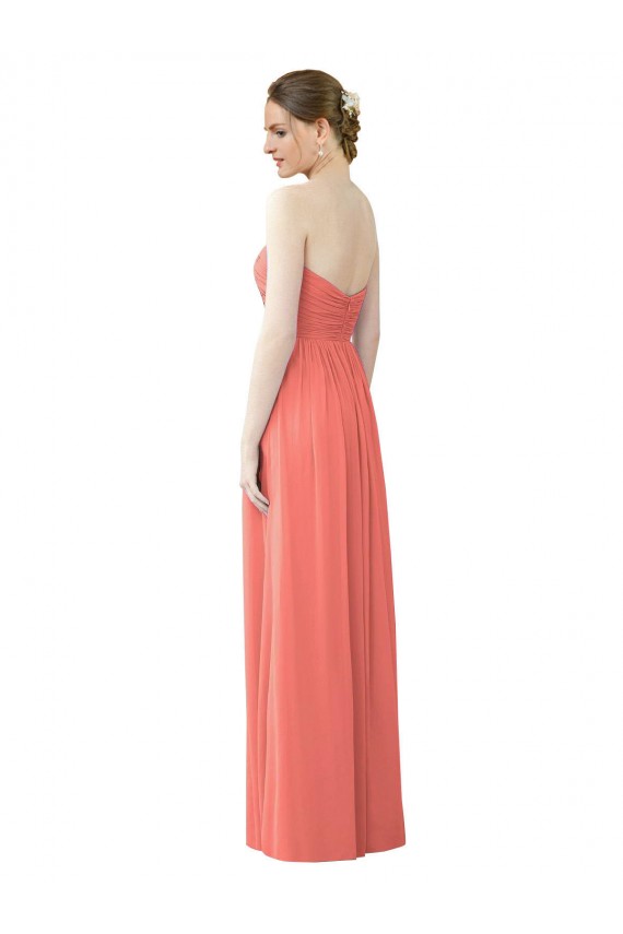 Coral Soft Chiffon Sweetheart Long Sleeveless Bridesmaid Dress Norwich
