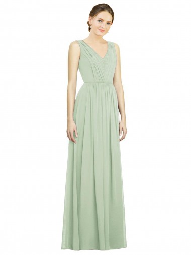 V-Back Sage Soft Chiffon V-Neck Long Sleeveless Bridesmaid Dress Norwich