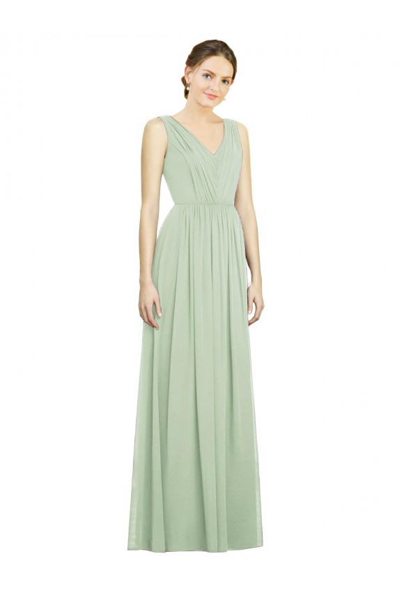 V-Back Sage Soft Chiffon V-Neck Long Sleeveless Bridesmaid Dress Norwich
