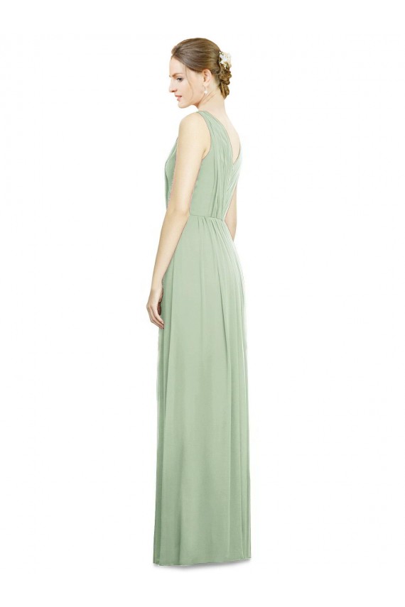 V-Back Sage Soft Chiffon V-Neck Long Sleeveless Bridesmaid Dress Norwich