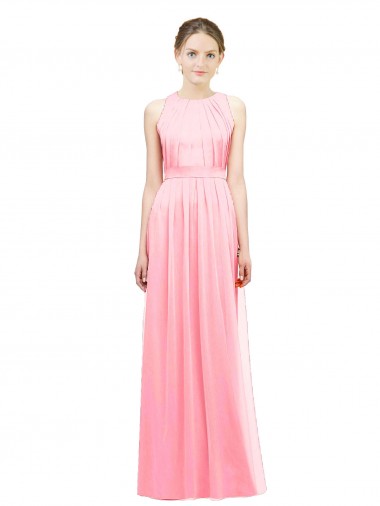 Salmon Soft Chiffon Halter Neck Long Sleeveless Bridesmaid Dress Norwich