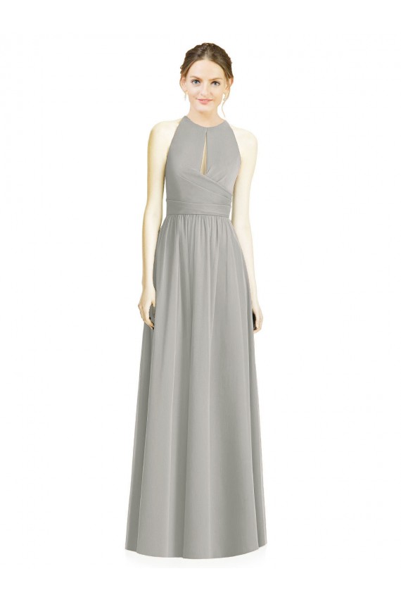 Silver Chiffon Halter Neck Long Sleeveless Bridesmaid Dress / Evening Dress Norwich