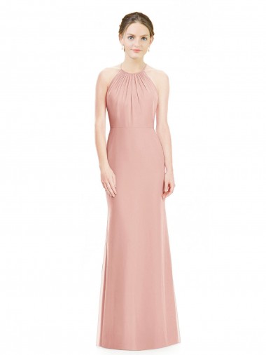 Bliss Pink Soft Chiffon Halter Neck Long Sleeveless Bridesmaid Dress Norwich