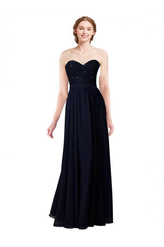 Dark Navy Soft Chiffon Sweetheart Long Sleeveless Formal Dress / Bridesmaid Dress Norwich
