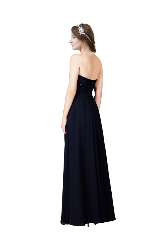 Dark Navy Soft Chiffon Sweetheart Long Sleeveless Formal Dress / Bridesmaid Dress Norwich
