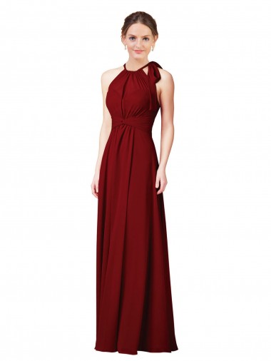 Sheath Soft Chiffon Halter Neck Long Sleeveless Bridesmaid Dress Norwich
