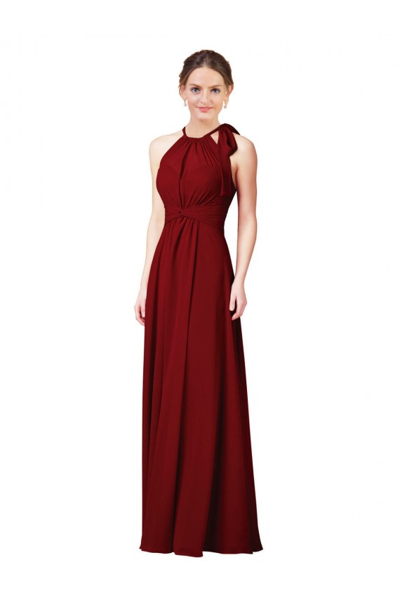 Sheath Soft Chiffon Halter Neck Long Sleeveless Bridesmaid Dress Norwich