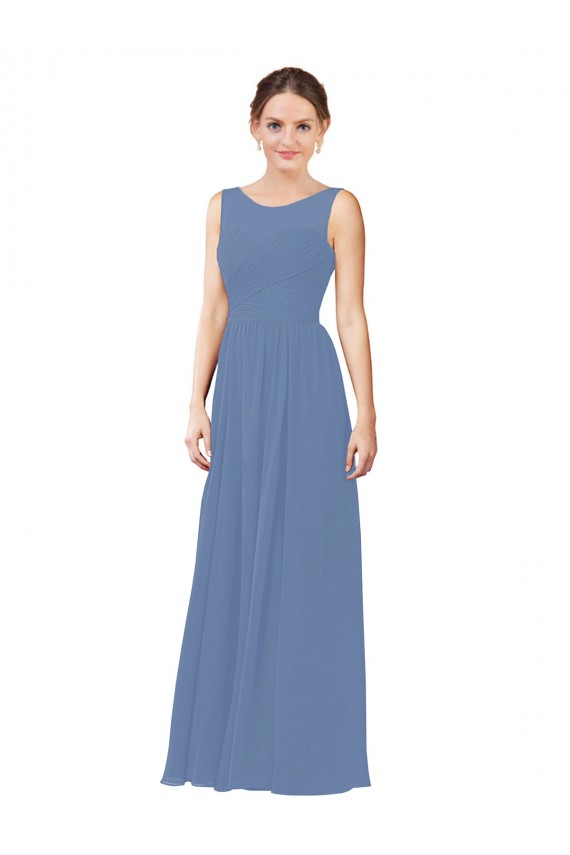 Soft Chiffon Illusion Neck Long Sleeveless Bridesmaid Dress Norwich