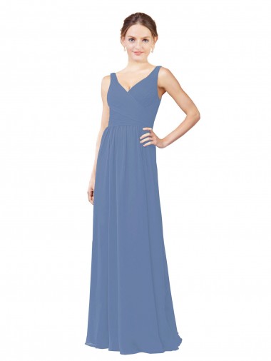 Windsor Blue Soft Chiffon V-Neck Long Sleeveless Bridal Party Dress Norwich