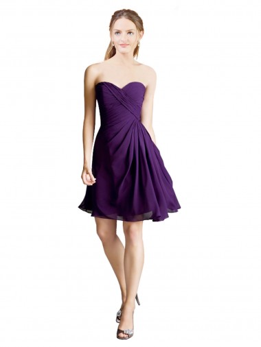 Purple Soft Chiffon Sweetheart Knee Length Sleeveless Bridesmaid Dress Norwich
